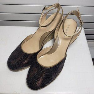 Via Spiga Bronze Sequin Closed Round Wedge Sandals